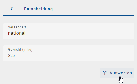 Hier wird die Schaltfläche "Auswerten" in der Detailansicht der Entscheidung angezeigt.