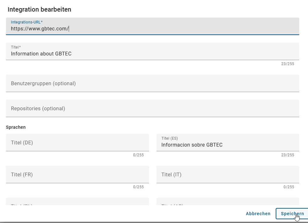 Der Screenshot zeigt die Schaltfläche "Speichern", mit der Sie Ihre Änderungen sichern können.