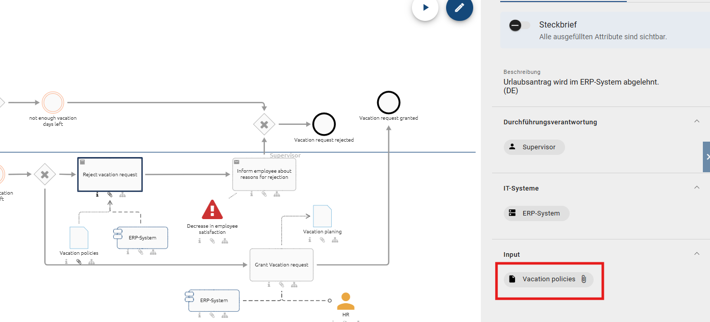 Hier wird der Steckbrief in den Details einer Aktivität angezeigt.