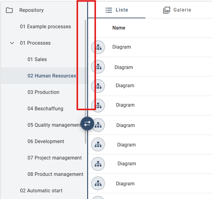 Der Screenshot zeigt die Anpassungsfunktion des Kategorien-Explorers.