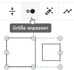 Hier werden die Schaltfläche "Größe anpassen" in der Menüleiste und zwei selektierte Symbole im Diagramm angezeigt.