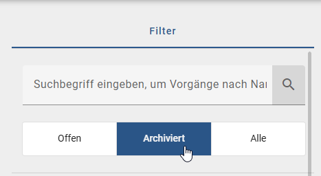 Der Screenshot zeigt das Archiv der Vorgangsliste.