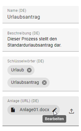 Hier ist der Button zum Bearbeiten von Anlagen im Übersetzungsmodus gezeigt.