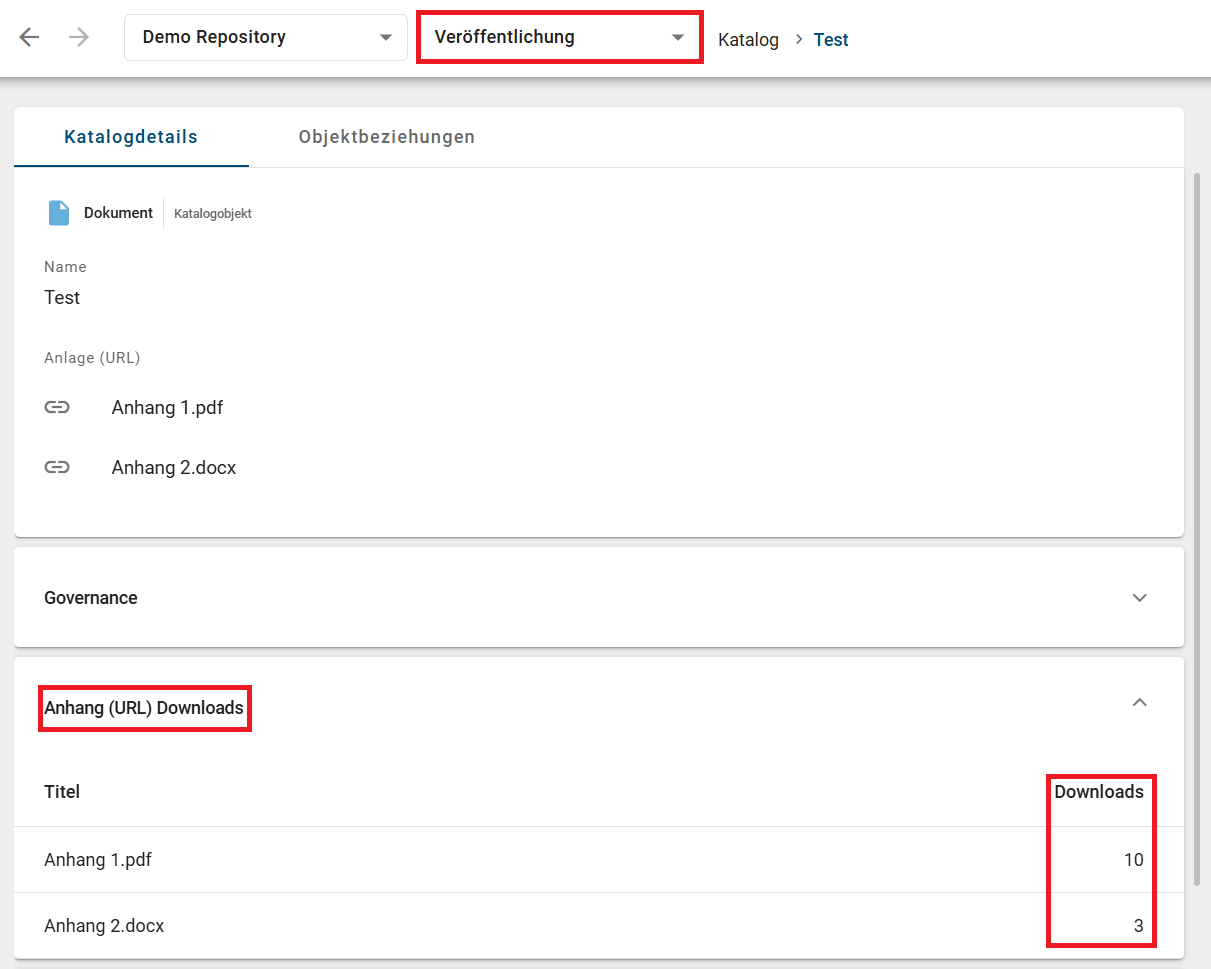 Der Screenshot zeigt wo angezeigt wird wie oft ein Anhang heruntergeladen worden ist.