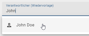 Dieser Screenshot zeigt die Eingabe eines Verantwortlichen für die Wiedervorlage in den Governance Attributen eines Diagramms.