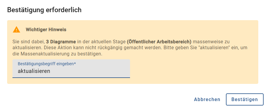 Der Screenshot zeigt das Bestätigungsfenster für die Aktualisierung der Massenaktualisierung.