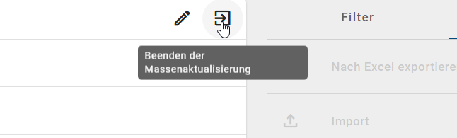Der Screenshot zeigt, wie man die Massenaktualisierung verlassen kann.