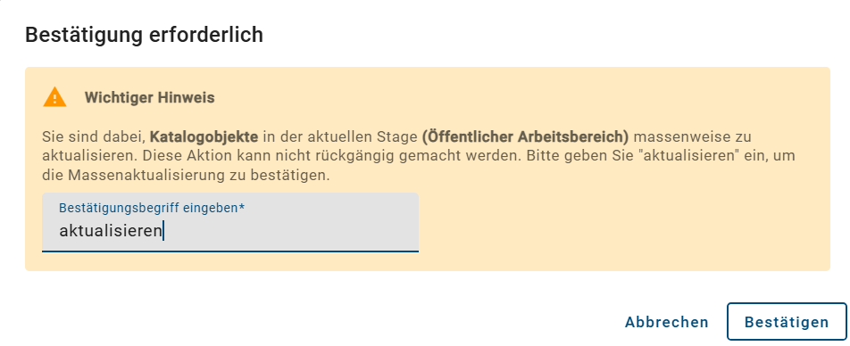 Der Screenshot zeigt das Dialogfenster zur Bestätigung der Aktualisierung.