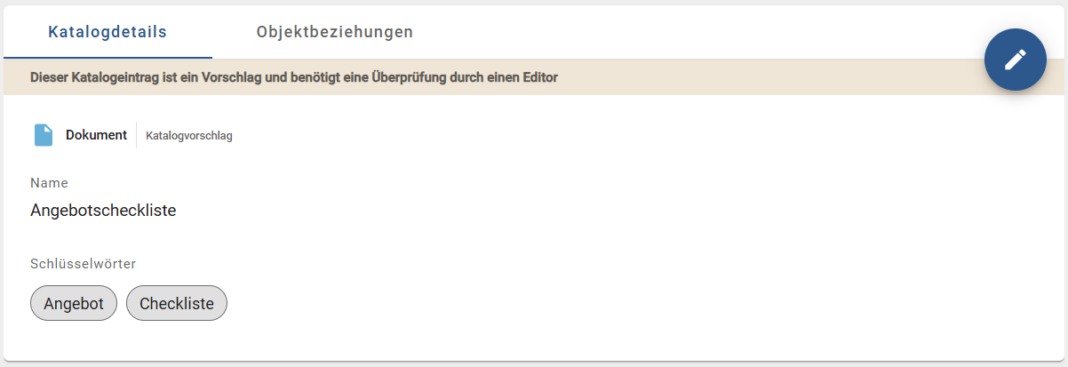 Der Screenshot zeigt ein Excel Beispiel mit einem Dokument als Listeneintrag, wobei dieses das mehrwertige Attribut Schlüsselwörter enthält.