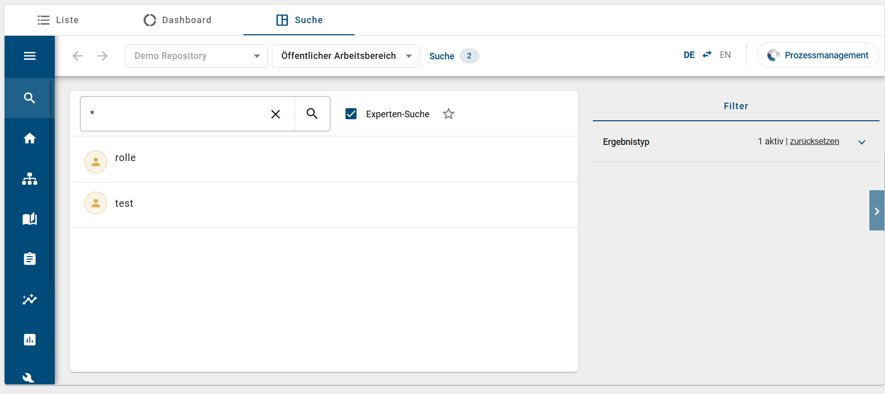 Der Screenshot zeigt ein Beispiel für den Inhalt der konfigurierten Integration.