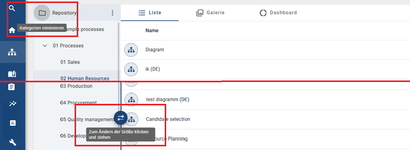 Der Button zum Schließen des Kategorien Menü ist hier abgebildet.