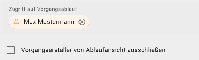 Der Screenshot zeigt das Eingabefeld "Zugriff auf Vorgangsablauf" zur Beschränung des Zugriffs auf den Vorgangsablauf.