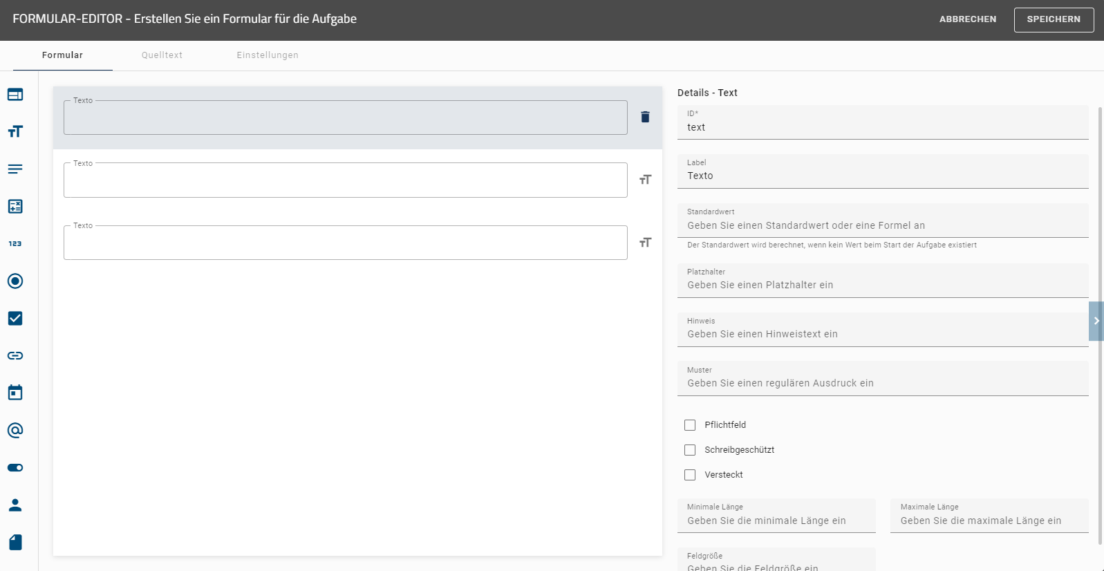Der hier aufgeführte Screenshot zeigt den Formular-Editor.