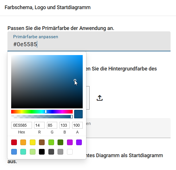 Der Screenshot zeigt die Einstellungsmöglichkeiten für das Design der Anwendung.