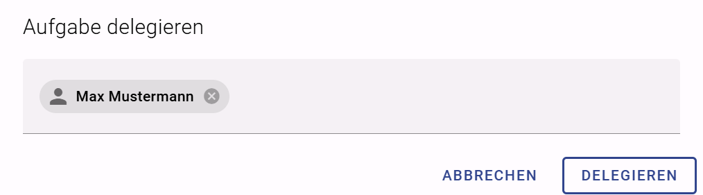 Der Screenshot zeigt den Dialog in dem ein Benutzer ausgewählt wurde, dem eine Aufgabe delegiert werden soll.