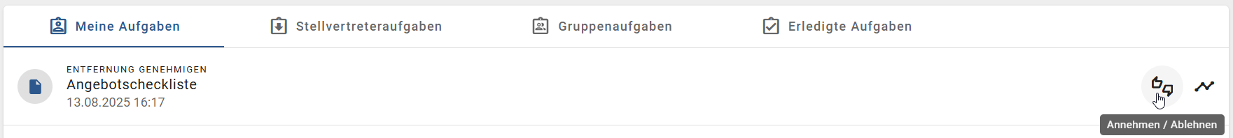 Der Screenshot zeigt die Aufgabe "Entfernung genehmigen" des Verantwortlichen.