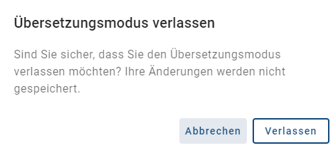 Der Screenshot zeigt den Dialog zum Verwerfen der Änderungen in der Diagramm Übersetzung.