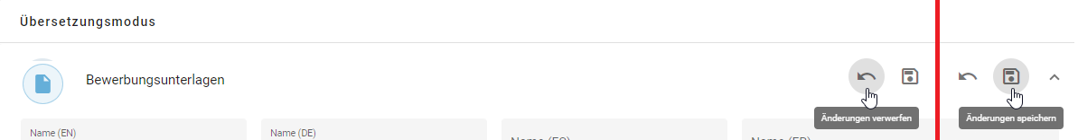 Der Screenshot zeigt das "Verwerfen"-Icon, um die Änderungen zu verwerfen und das "Speichern"-Icon, um die Änderungen zu speichern.