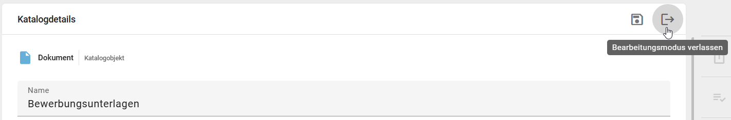 Hier wird die Schaltfläche "Änderungen verwerfen" im Bearbeitungsmodus eines Katalogeintrags gezeigt.