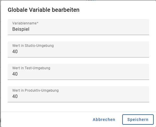 Der Screenshot zeigt das Eingabefenster für das Bearbeiten einer globalen Variable.