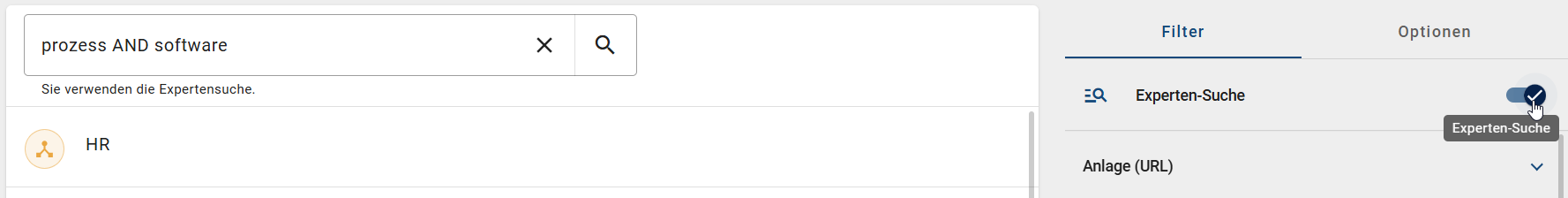Hier ist die Checkbox "Experten-Suche" abgebildet.