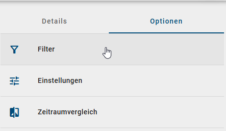 Der Screenshot zeigt eine geöffnete Kachel im Menüeintrag "Insights" und die Option zum filtern der Objekte.