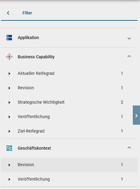 Der Screenshot zeigt die Filter-Optionen in der rechten Seitenleiste für Knotenattribute.