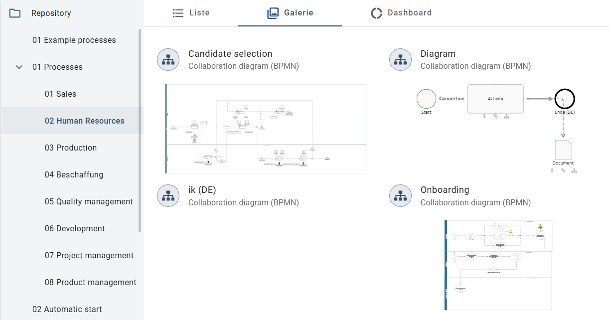 Der Screenshot zeigt die Galerie im Hauptbereich.
