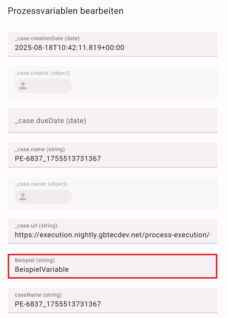 Hier sind die Prozessvariablen gezeigt, wo auch der Identifizierer erscheint.