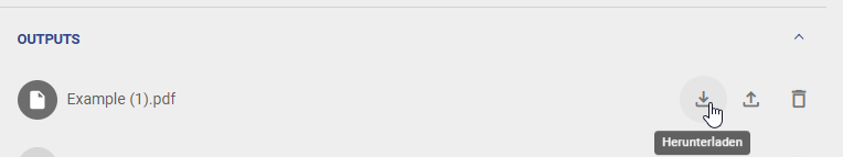 Der Screenshot zeigt Ihnen wie die "Herunterladen" Funktion genutzt wird um ein Output, welcher vorher hochgeladen wurde, wieder runter zu laden.