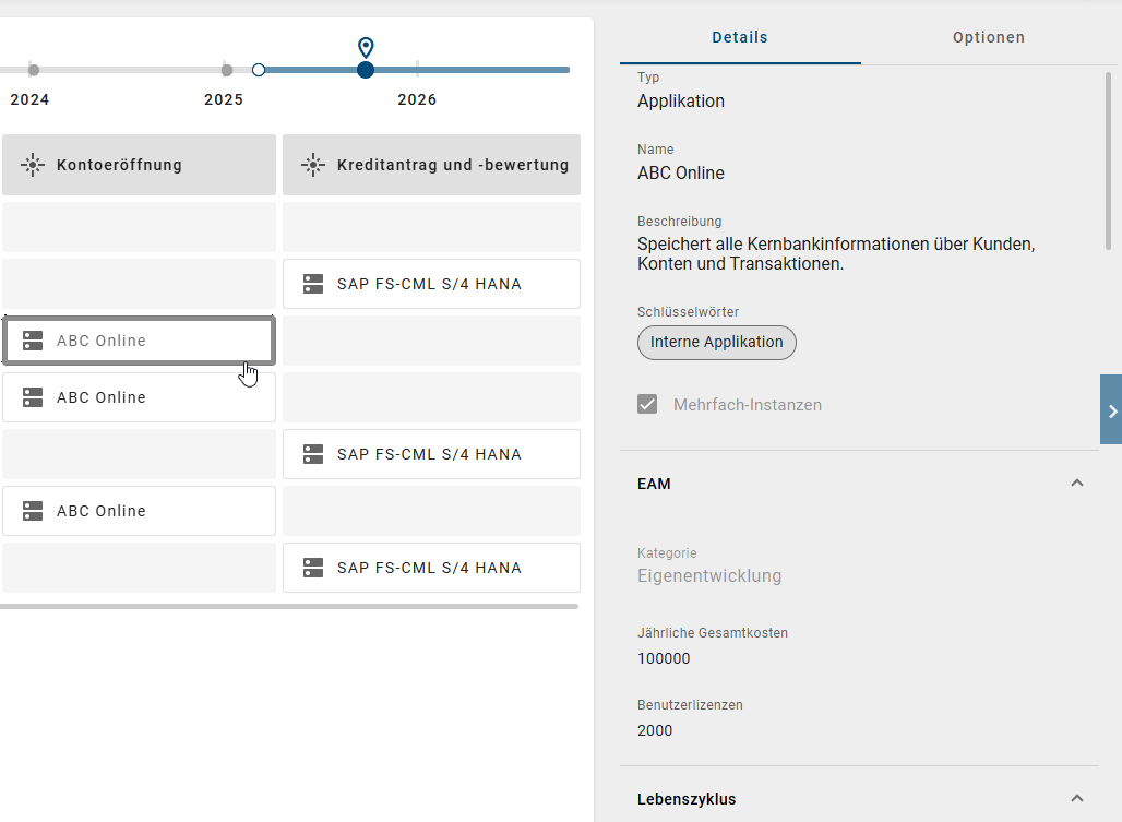 Der Screenshot zeigt ein ausgewähltes Objekt in einer Insight und dessen Details in der Registerkarte "Details" in der rechten Seitenleiste.