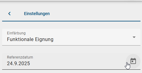 Der Screenshot zeigt die Option "Referenzdatum" in der Registerkarte "Optionen" in der rechten Seitenleiste einer geöffneten Insight.
