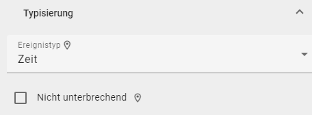 Der Screenshot illustriert das Attribut *Ereignistyp* eines Ereignisses. Es ist mit dem Wert "Zeit" gesetzt.