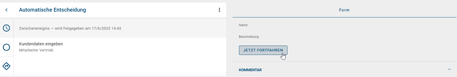 Der Screenshot zeigt das ein Zwischenereignis vorzeitig manuell beendet werden kann.