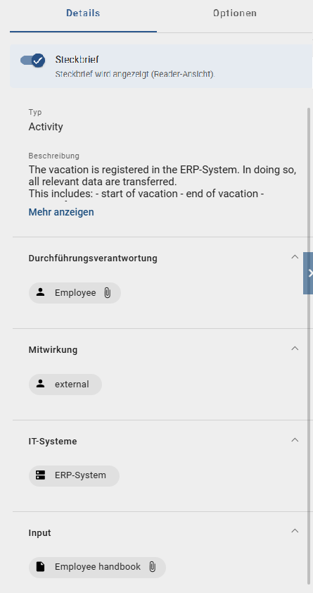 Der Screenshot zeigt die Eigenschaften des Diagramms in der Matrixansicht.