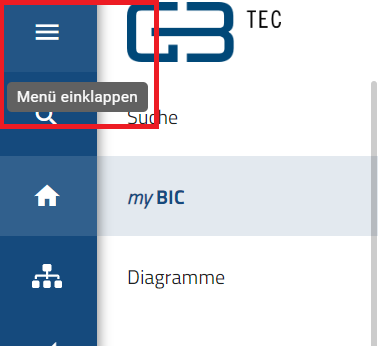 Hier wird das Einklappen der Menüleiste angezeigt.