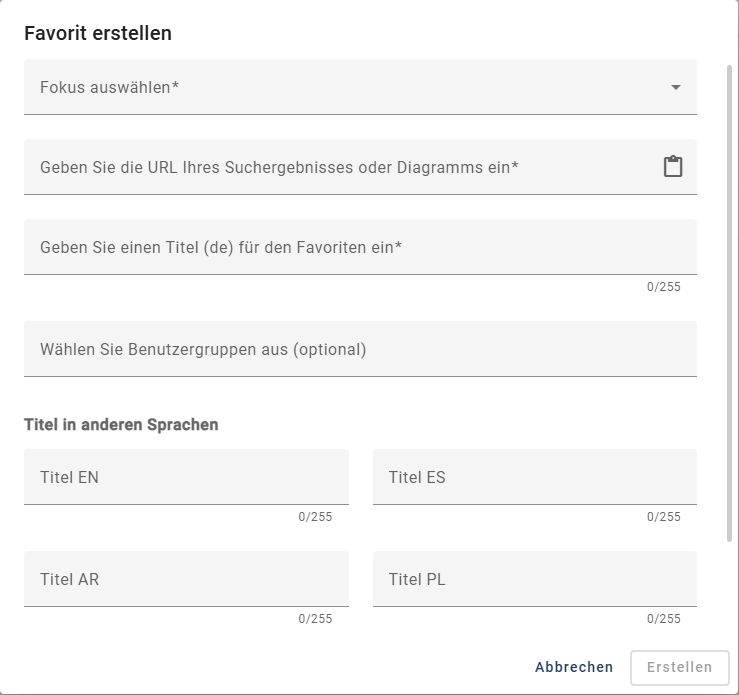 Der Screenshot zeigt das Dialogfenster für das Erstellen eines neuen Standardfavoriten.