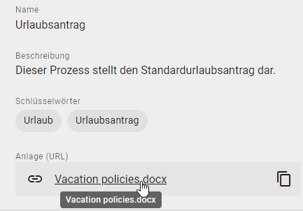 Dieser Screenshot zeigt den Klick auf die Büroklammer im Chip eines Dokuments im Steckbrief.