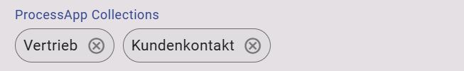 Dieser Screenshot zeigt das Attribut *ProcessApp Collection* mit den Ausprägungen *Vertrieb* und *Kundenkontakt*.