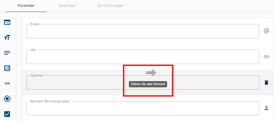 Hier ist ein Formularfeld, dessen Position neu in der Liste bestimmt wird, dargestellt.