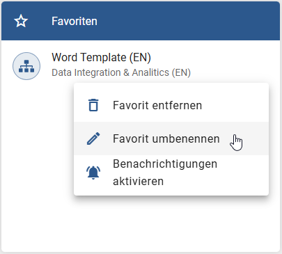 Der Screenshot zeigt das geöffnete Kontextmenü mit der Option "Favoriten umbenennen".