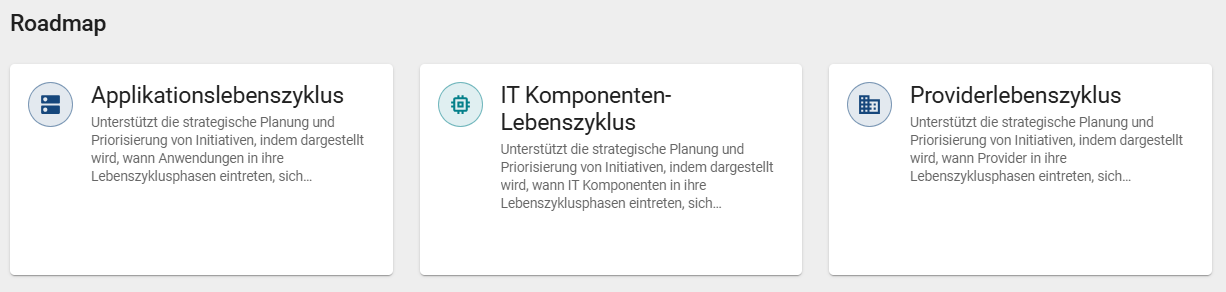 Der Screenshot zeigt alle Roadmaps, die von der Standardmethode unterstützt werden, im Bereich "Roadmap".