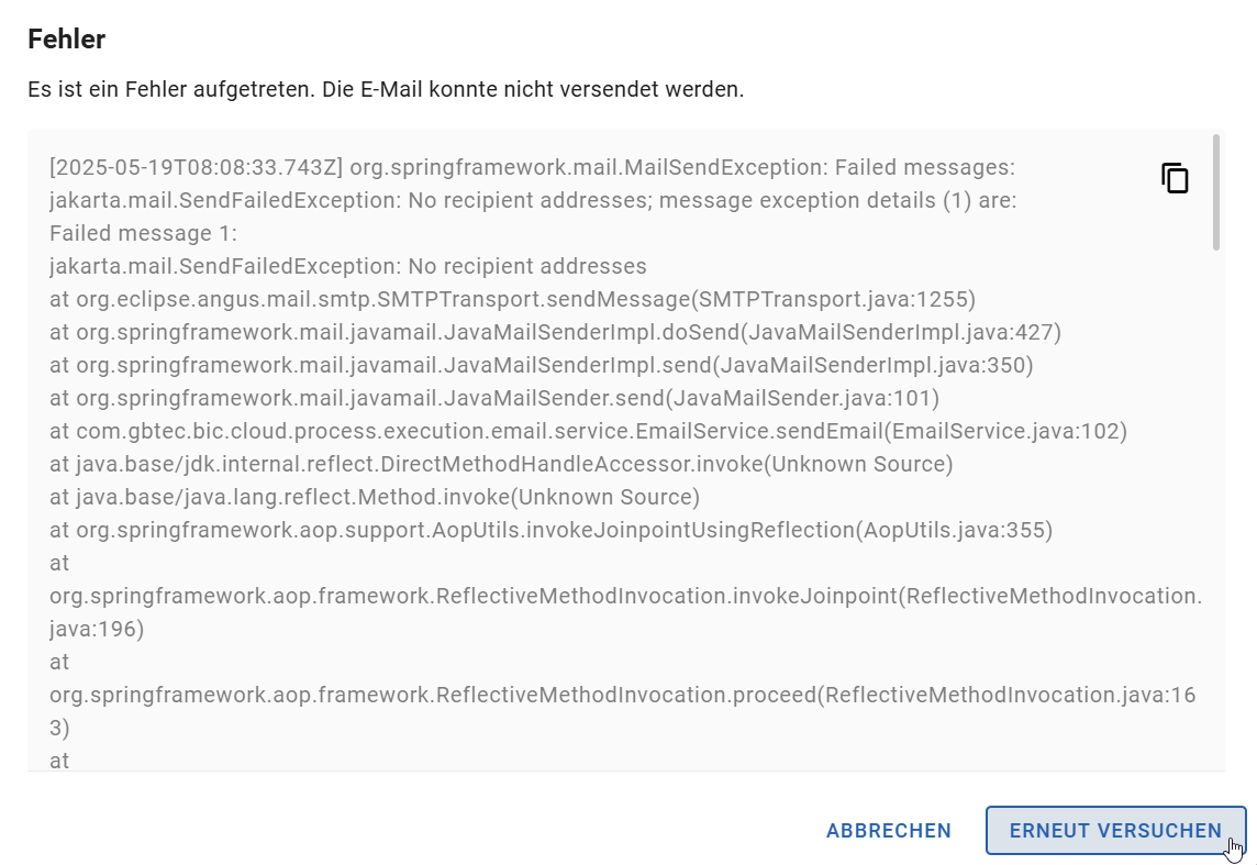 Hier ist das Dialogfenster mit der Fehlermeldung dargestellt.