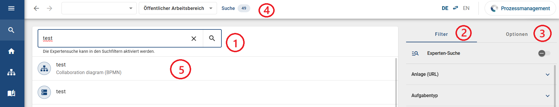 Hier wird die Suche in der neuen Benutzeroberfläche angezeigt.