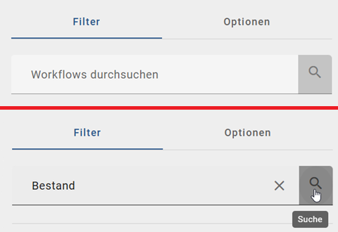In diesem Screenshot wird die Suchfunktion im Governance Cockpit gezeigt.