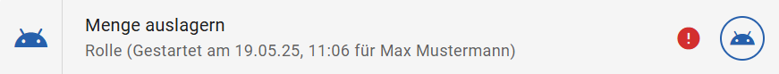 Hier wird der Eintrag einer fehlgeschlagenen automatisierten Aufgabe im Prozessfluss gezeigt.