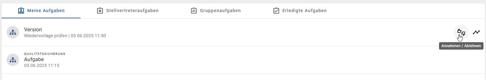 Hier wird der Button "Aufgabe genehmigen oder ablehnen" gezeigt.