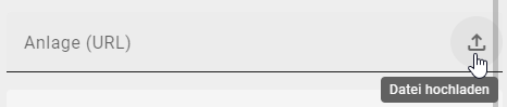Hier wird das Attribut "Anlage (URL)" in der Attributleiste und die Option "Datei hochladen" verdeutlicht.
