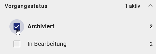Der Screenshot zeigt das Archiv der Vorgangsliste.