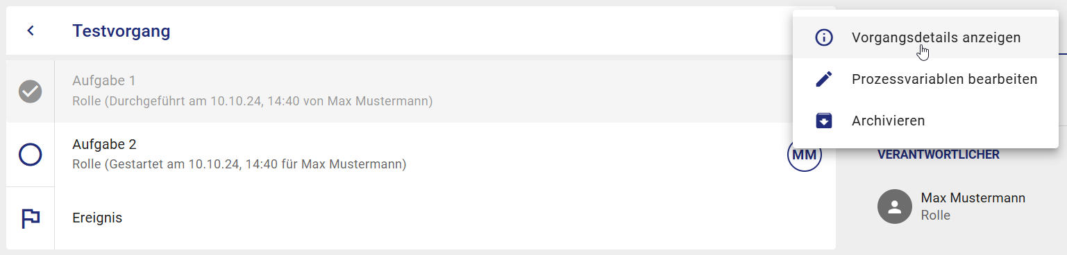 Der Screenshot zeigt die Möglichkeit über die Vorgangsübersicht in die Details zu kommen.